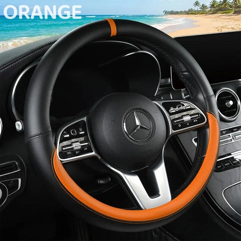 Premium Napa Leather Steering Wheel Cover – Universal Fit, All-Season Comfort