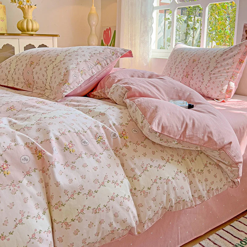 Floral Print 100% Cotton Duvet Cover Set with Two Pillow Shams