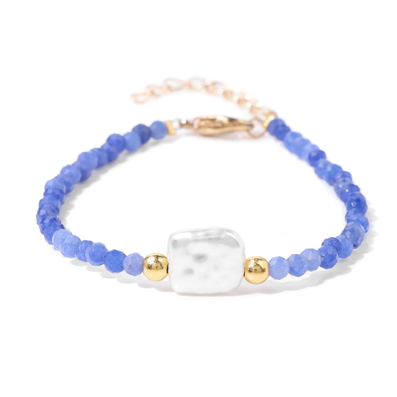 Natural Stone Bead Bracelet with Adjustable Lace-Up Closure
