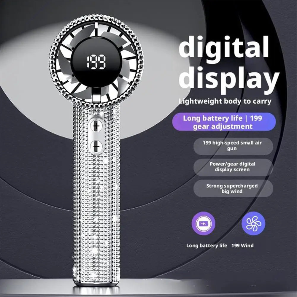 Portable Rechargeable Handheld Fan with Digital Display