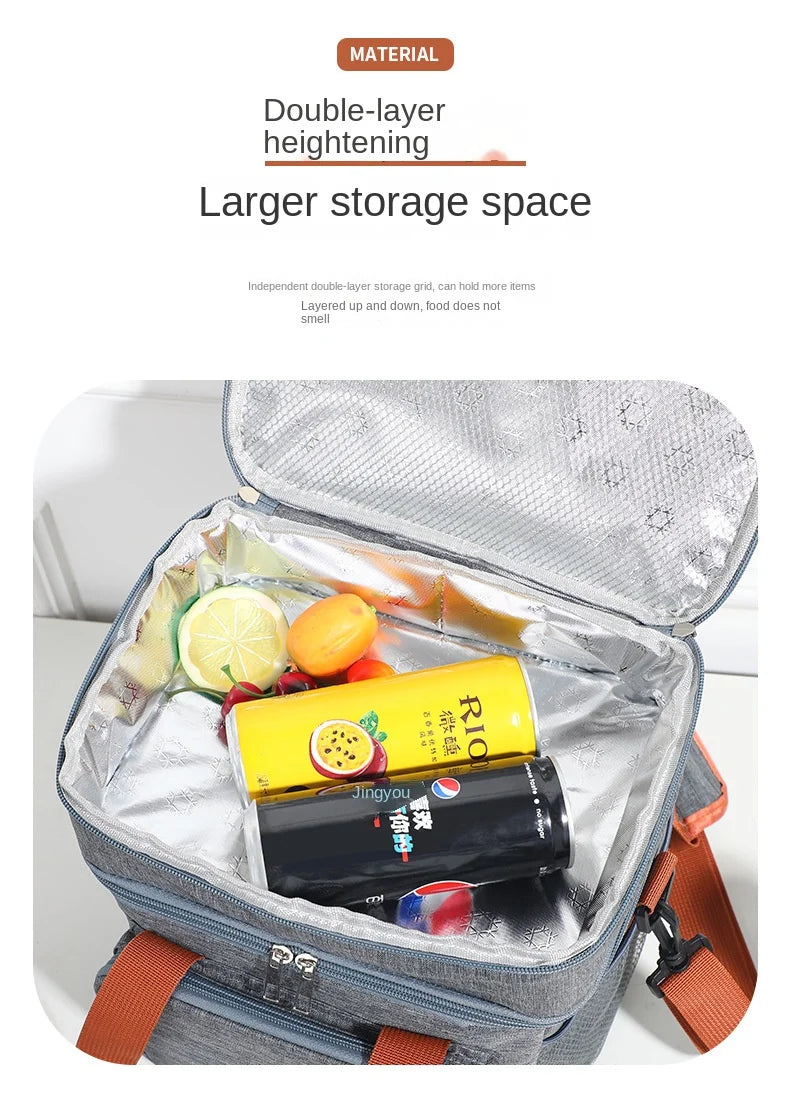 Insulated Double-Decker Lunch Bag with Leakproof Lining