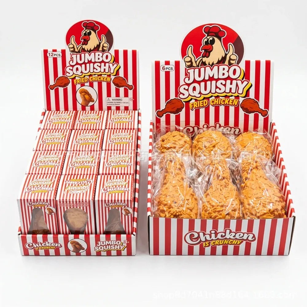 Verpackte Jumbo-Squishy-Frittiert-Hähnchen-Simulationsspielzeuge mit realistischen Ess-Knetspielzeugen.