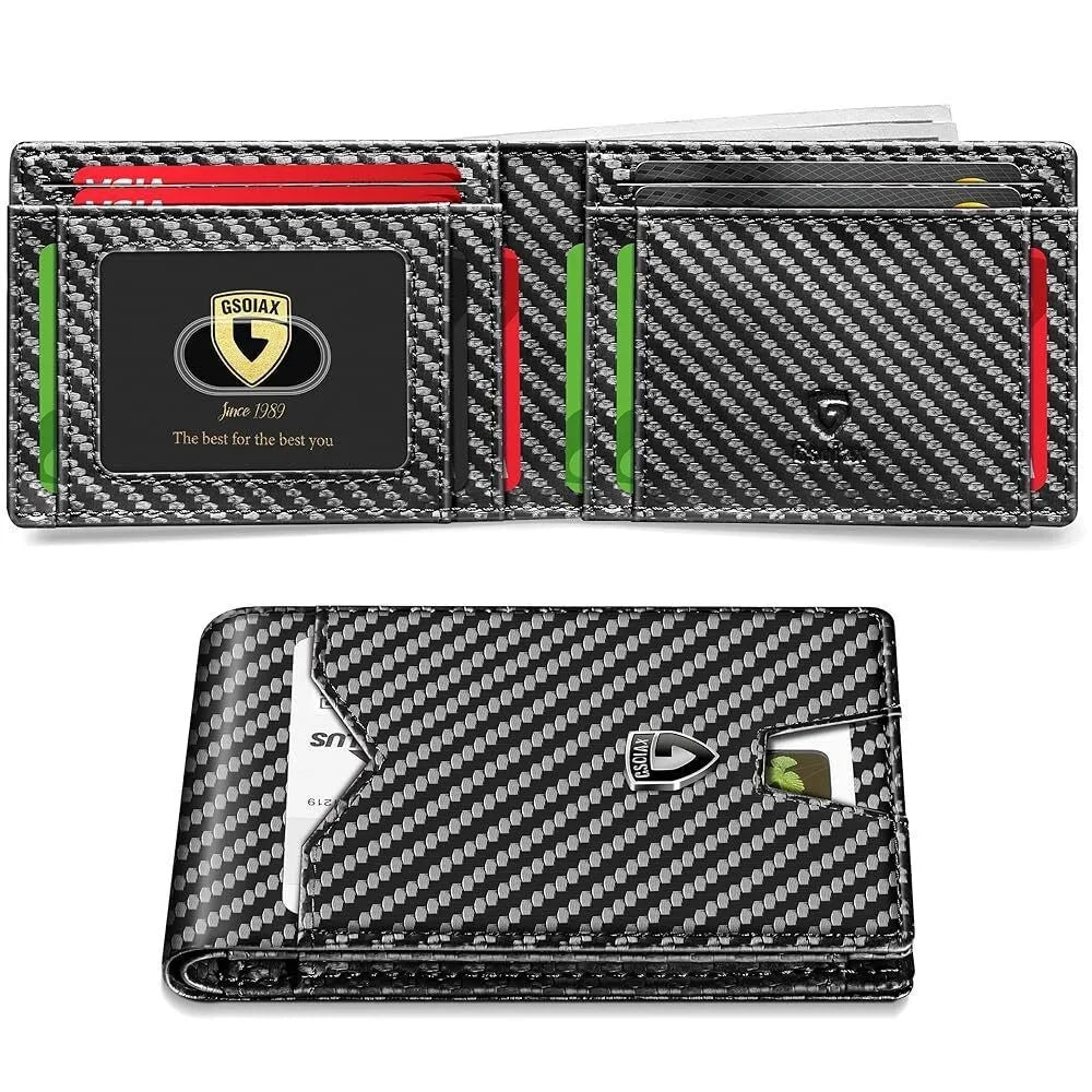 Slim RFID Blocking Leather Card Holder Wallet with Geometric Pattern
