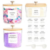 Storage containers for laundry pods, dryer sheets, detergent, and balls with lids and labels