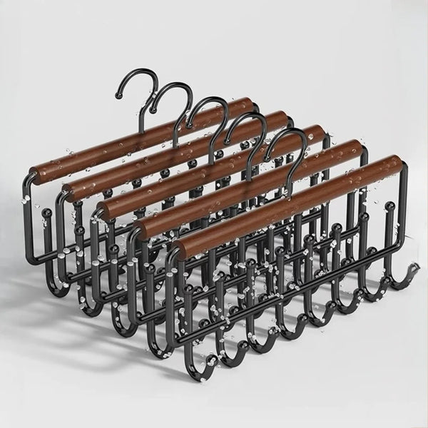 Wall-Mounted 8-Hook Organizer Rack (Iron & Wood)