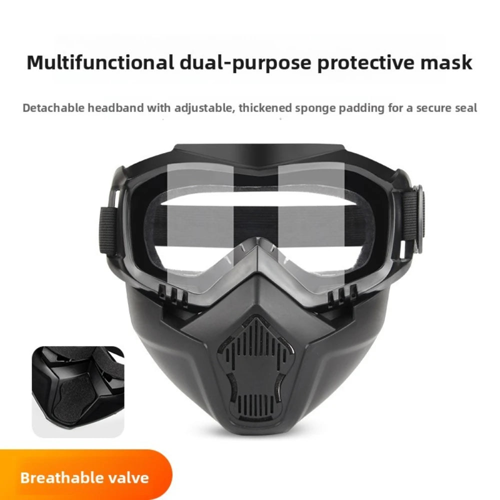 Black multifunctional dual-purpose protective mask or goggles with a checkered pattern and breathable valve