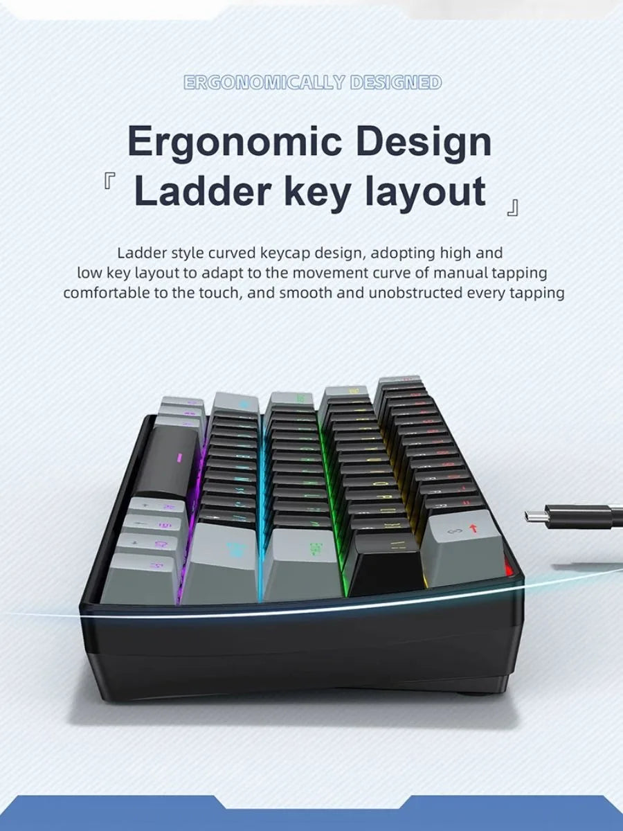 Compact 61-Key Mechanical Gaming Keyboard with RGB Backlighting