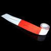 A roll of high-visibility reflective safety tape, white and red, is shown diagonally against a black background.