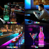 A collage showing rechargeable LED cup holder lights used in a car, office, dining table, and bar setting.