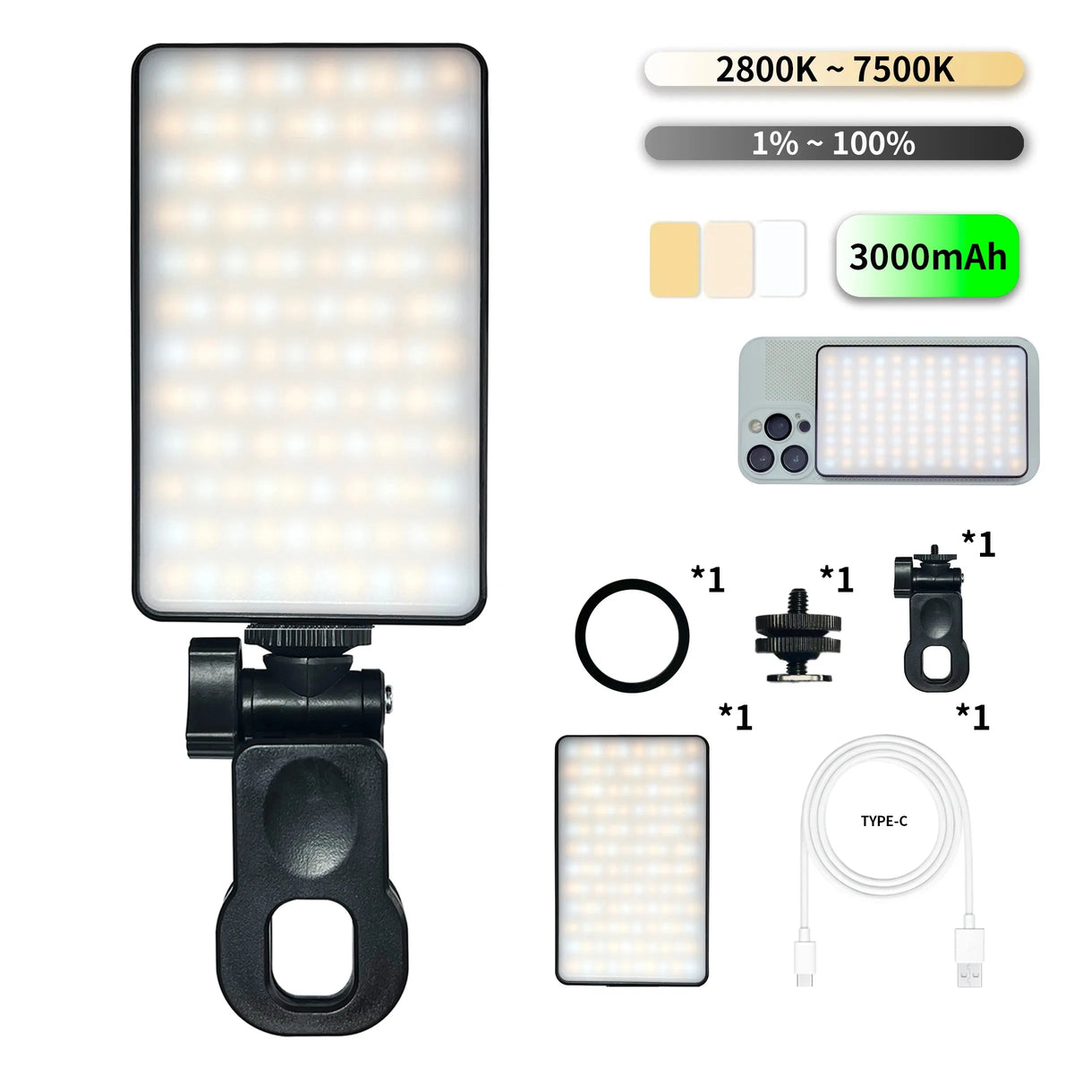 Rechargeable Magnetic LED Selfie Light with Clip