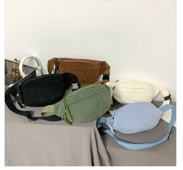 Corduroy Waist Pack for Women – Versatile Crossbody & Shoulder Bag