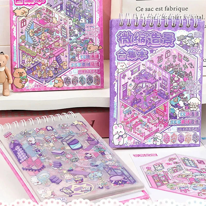 3D Miniature Scene Stickers - 30 Pack for Crafts & Journaling