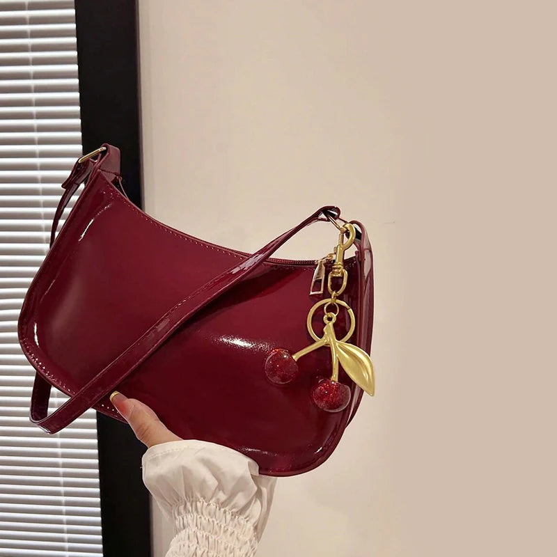 PU Leather Shoulder Bag with Cherry Pendant