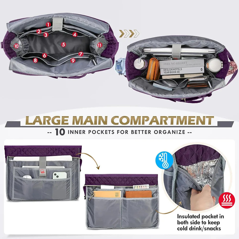 15.6 Inch Laptop Tote Bag for Women with Multiple Pockets
