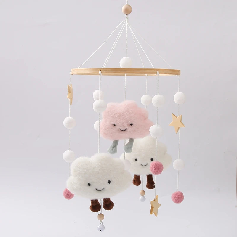 Wooden and Felt Crib Mobile with Cloud and Star Rattles