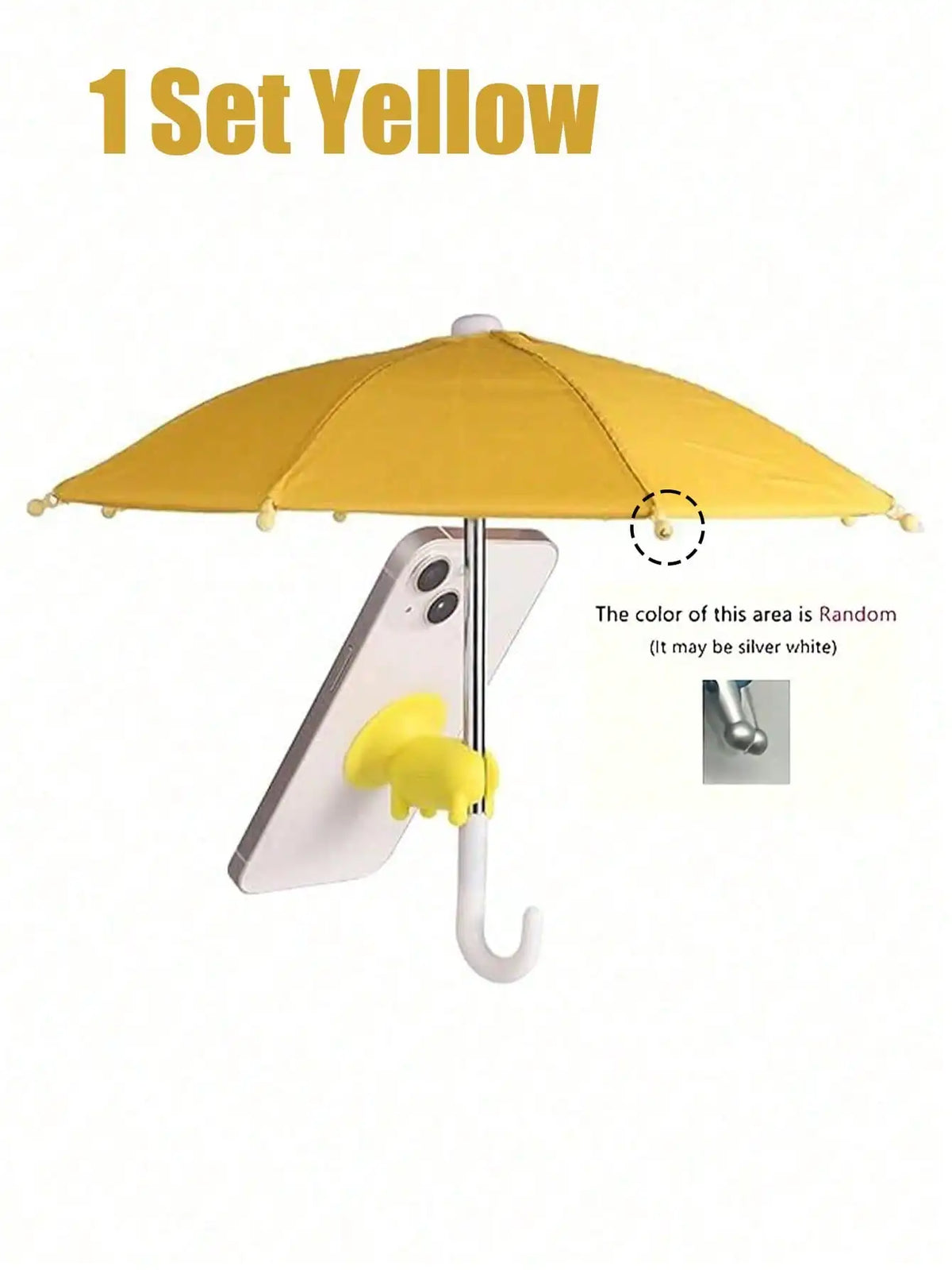 A yellow UV-blocking phone sunshade with an adjustable suction cup stand is shown above a smartphone.