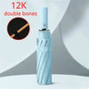 A light blue folding umbrella with 12K double bones is shown standing upright.