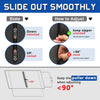 Diagram showing how to adjust a slide-out visor, with instructions for locking and unlocking the zipper.
