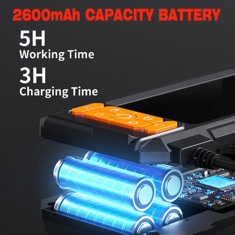 A battery pack and multiple cylindrical batteries are shown inside an industrial endoscope camera device.