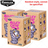 A box of Fuggler Alley Cats plush keychains featuring a purple and gray cat character.