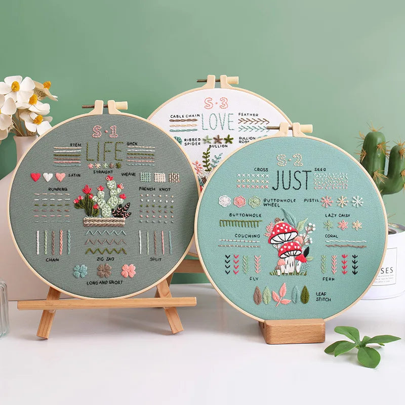 Beginner Embroidery Kit with Stamped Patterns and Tools