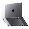A silver protective case for a MacBook shown from an angled view.