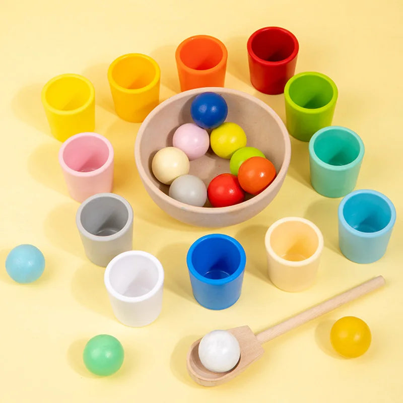Rainbow Ball in Cups Color Sorting Toy for Toddlers