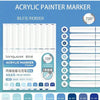 A set of 9 blue acrylic paint markers with fine tips and a 720 degree design for art and DIY projects