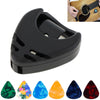 A set of adhesive guitar pick holders in various colors including green, yellow, blue, and red.