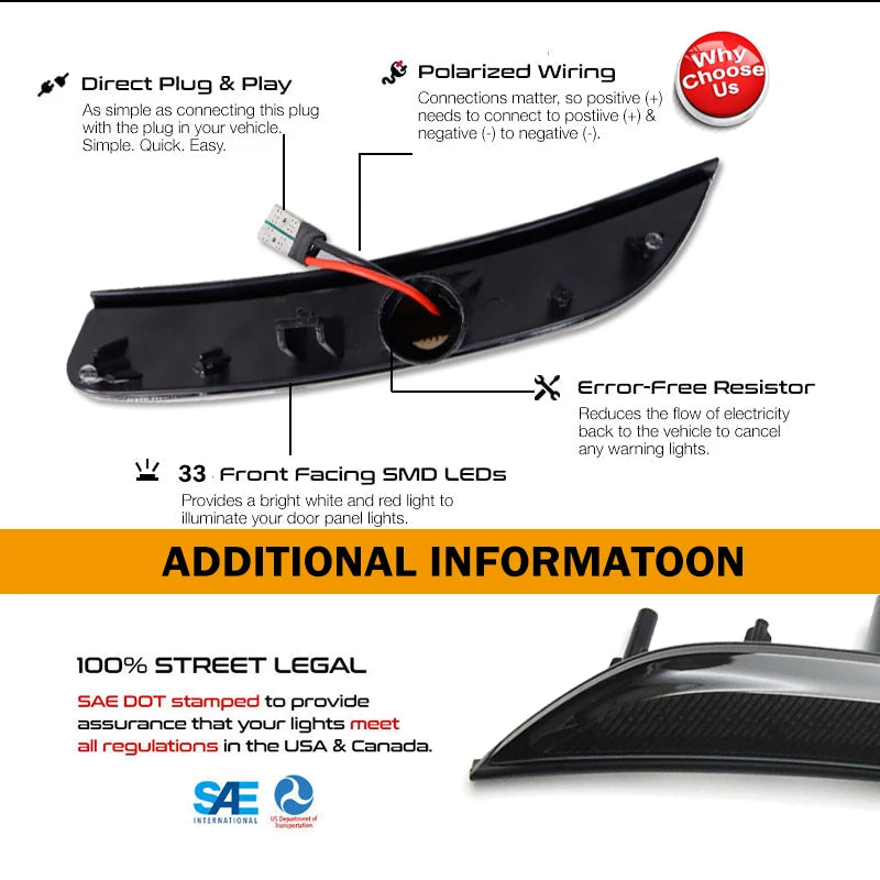 Diagram showing the components and wiring of smoked LED side marker lights for a Chrysler 200.