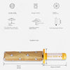 Folding umbrella with a gold-colored fabric and yellow accents, showing various specifications.