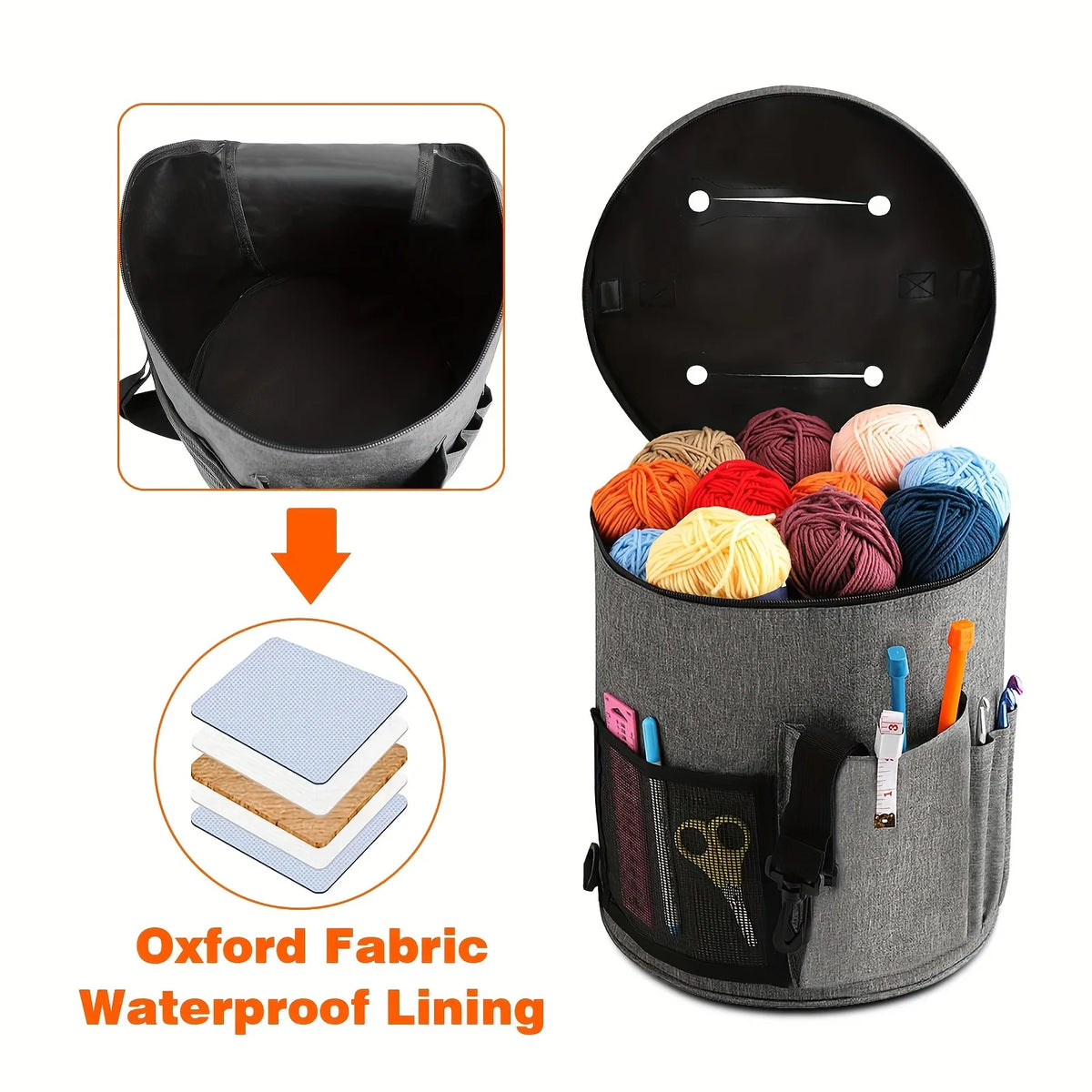 Spacious Crochet Tote Bag with Yarn Storage and Pockets