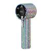 A sparkling diamond pattern portable fan with an LED glow, shown from the side.