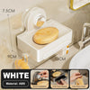 White ABS wall-mounted soap dish with a drain basket and one-piece hook