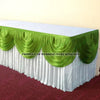 Elegant ice silk table skirt with matching top swag in green and white.