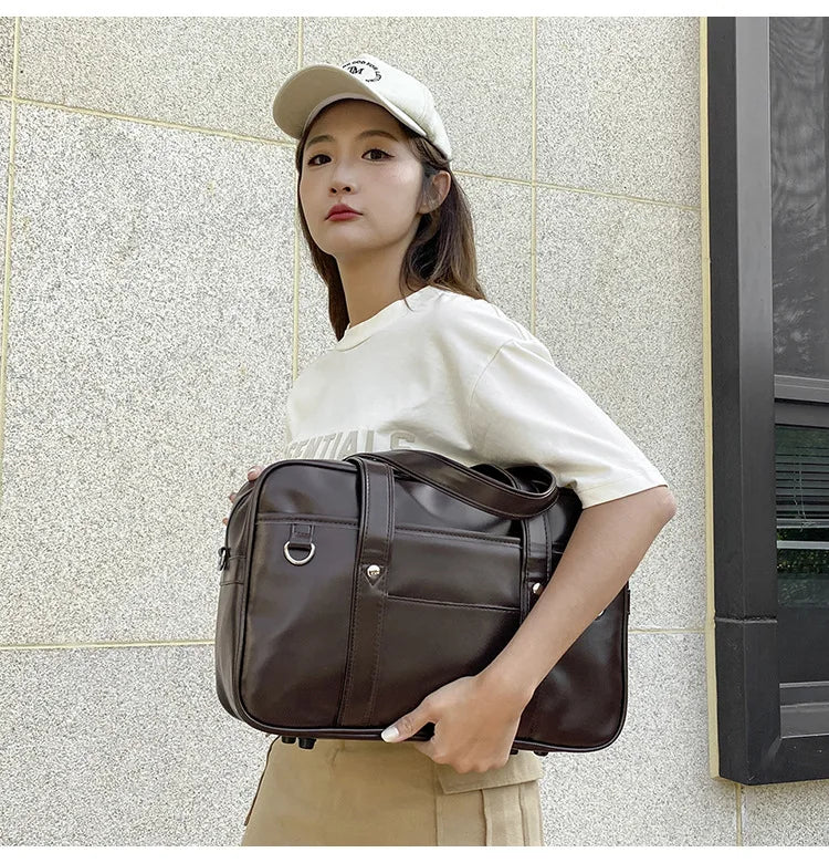 Japanese Preppy PU Leather Shoulder Bag