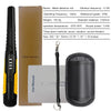 A metal detection rod and related accessories including a manual and a protective pouch.