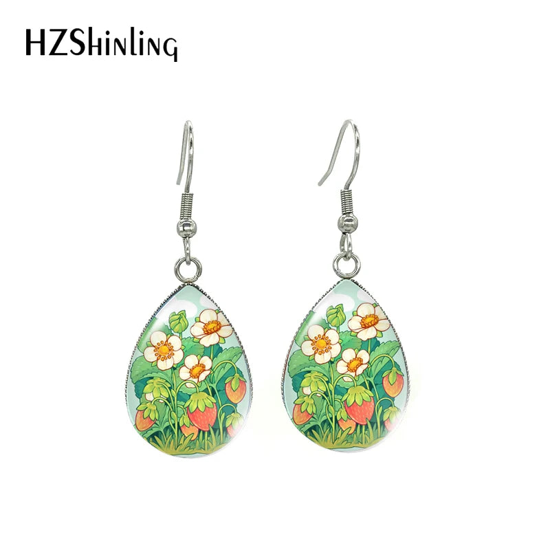 Aretes de Aro en Forma de Lágrima con Arte de Abeja y Flores