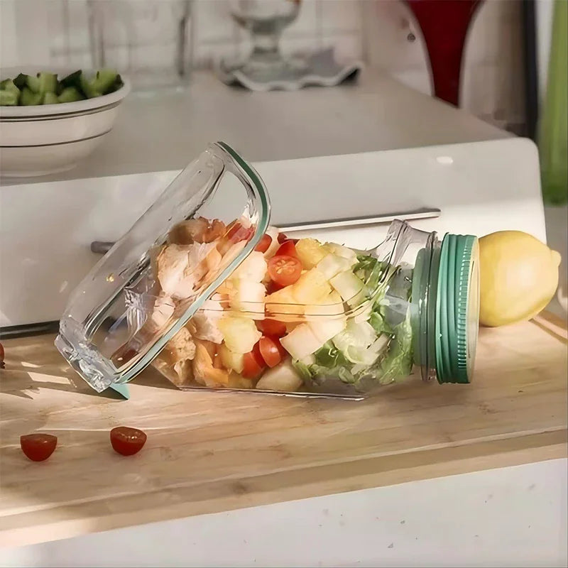 Bocal à salade à ouverture latérale avec compartiment pour vinaigrette