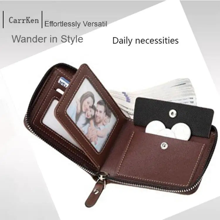 Men's Waxed Leather Bifold Wallet with All-Around Zipper