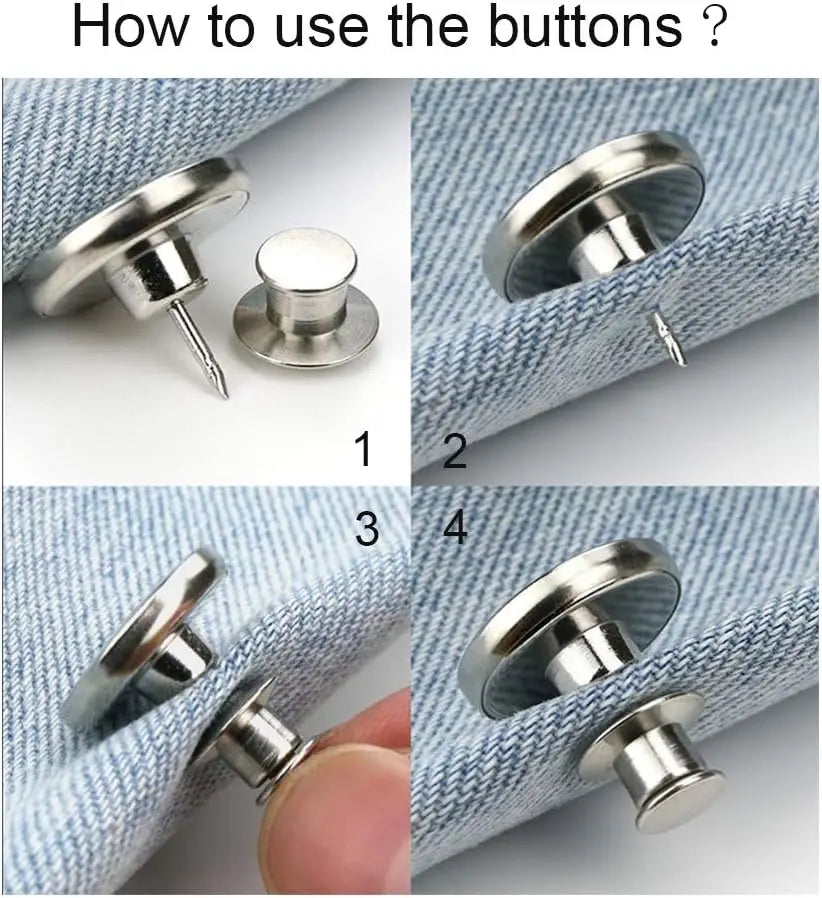 No-Sew Adjustable Jeans Button Pins for Waist Tightening and Decoration