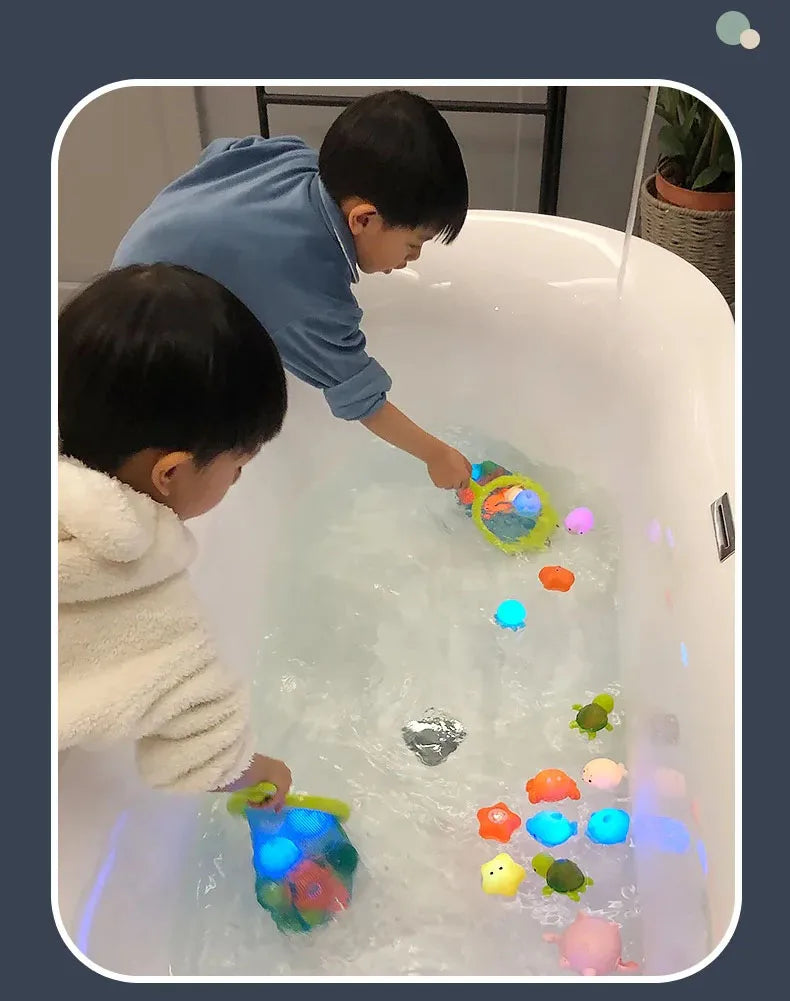 Glow-in-the-Dark Animal Bath Toy Set with Floating Net