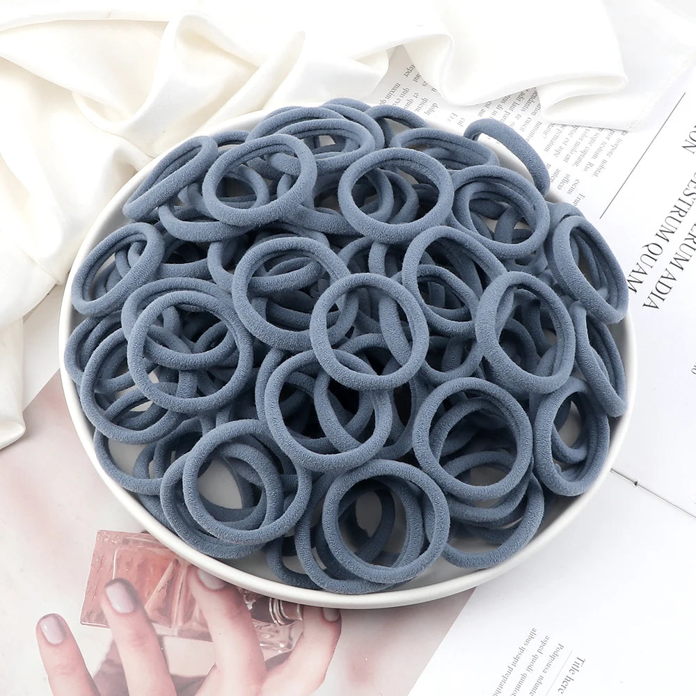 50-Pack Solid Color Elastic Hair Ties for Women & Girls