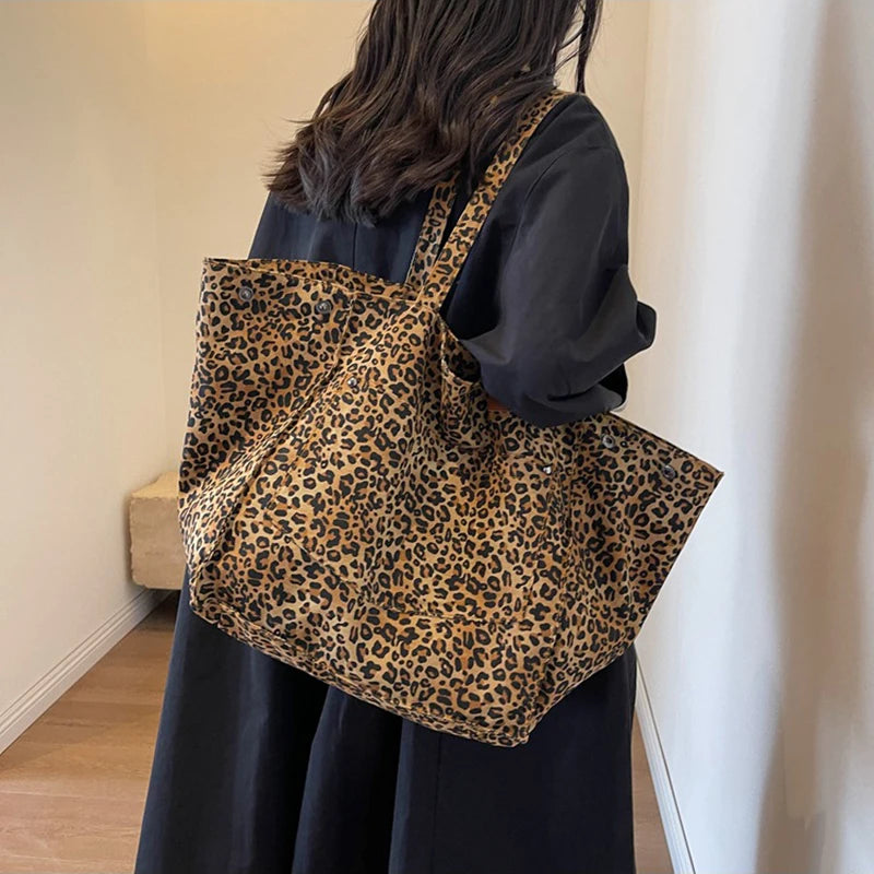 Vintage Leopard Print Canvas Tote Bag