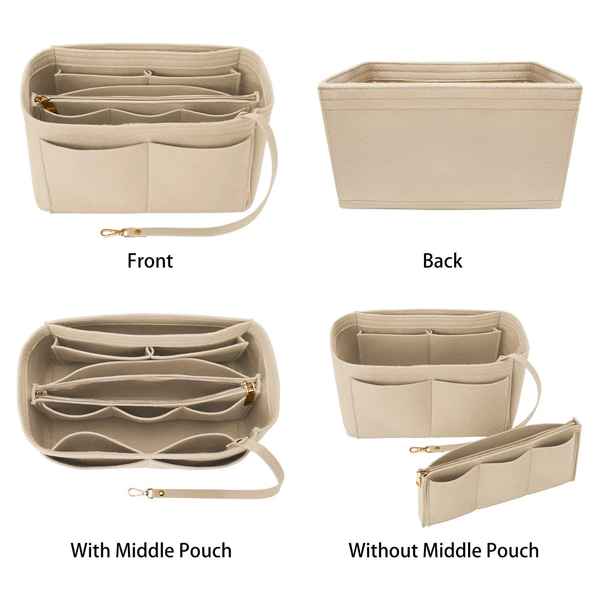Felt Purse Organizer Insert with Zipper Compartment