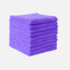 A stack of purple microfiber cleaning towels.