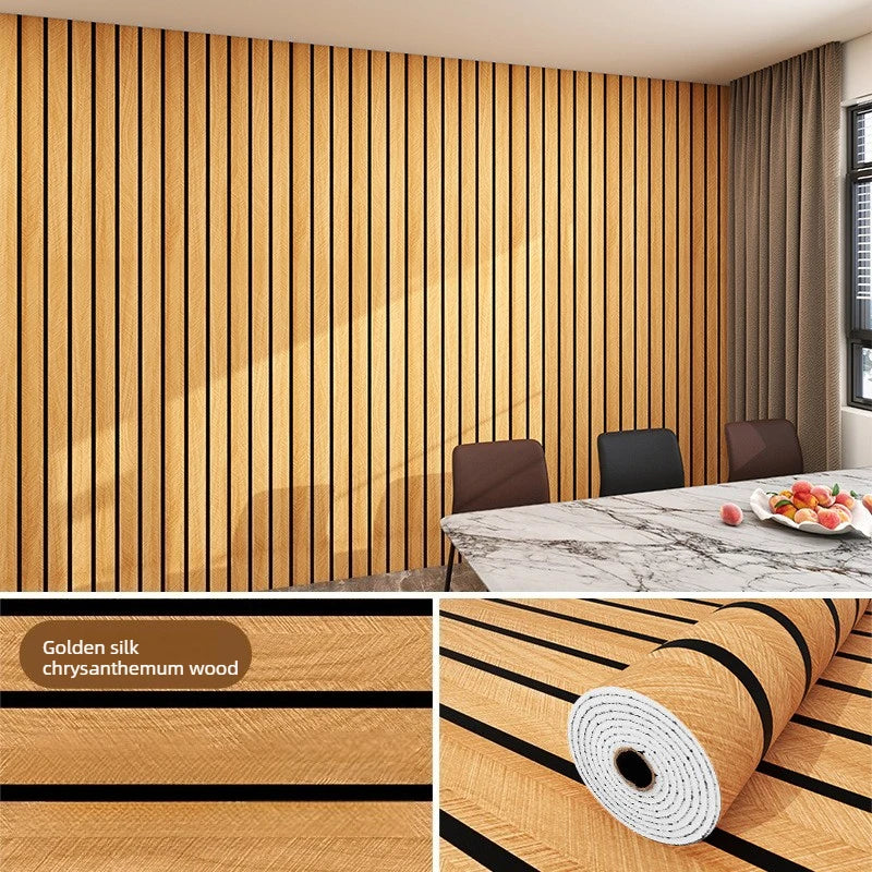 Vertical wood grain grille wall sticker in golden silk chrysanthemum wood texture