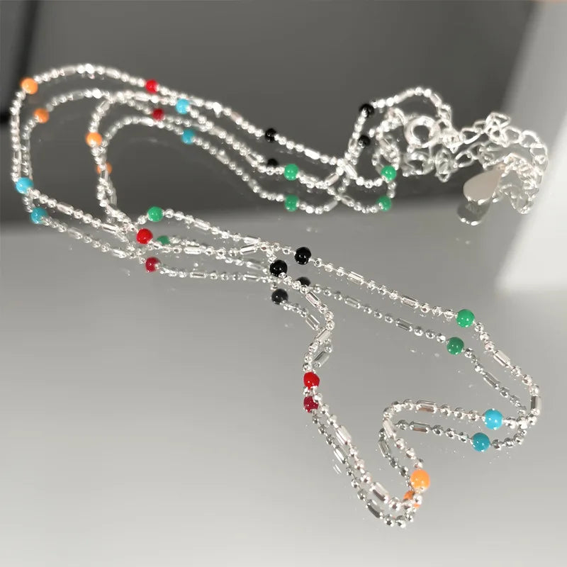 Rainbow Bead Clavicle Chain Necklace