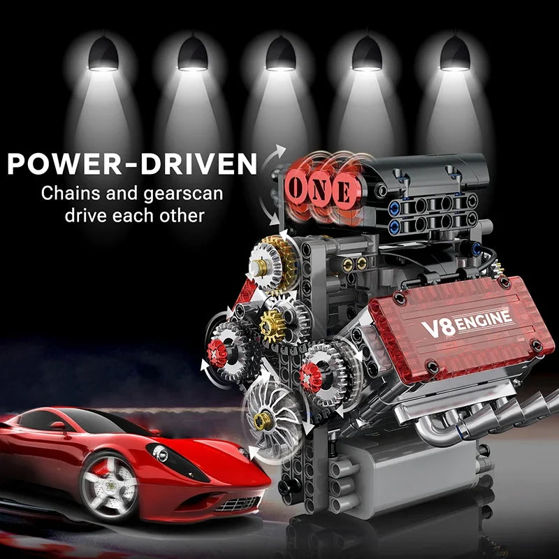 Motorized V8 Engine Building Block Model