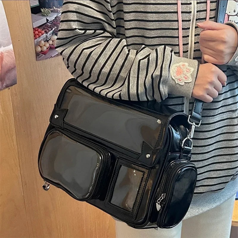 Y2K Transparent Pocket Crossbody Bag with DIY Badge Display